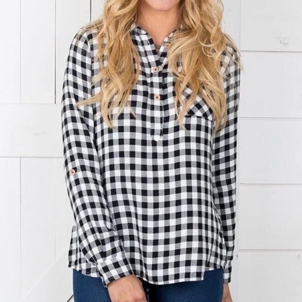 Window Pane Sheath blouse Magnolia Dreams modern black and white sz XL LIKE NEW!